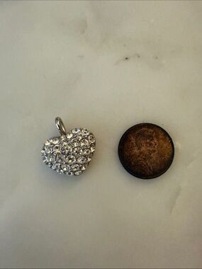 Heart Crystal Pendant Necklace Charm - Silver Tone